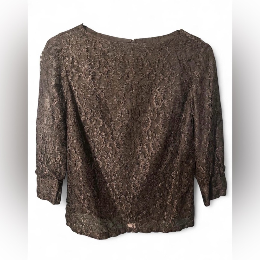Vintage 70s Elegant Black Sheer Lace Mesh Lined 3/4 Sleeve Blouse w/ Back Snaps